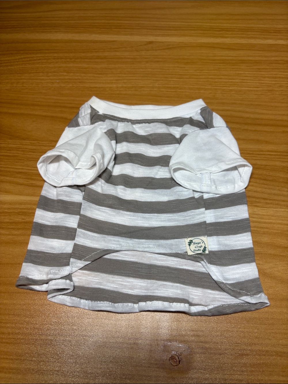 Striped Dog Tee - Gray & White Short Sleeve